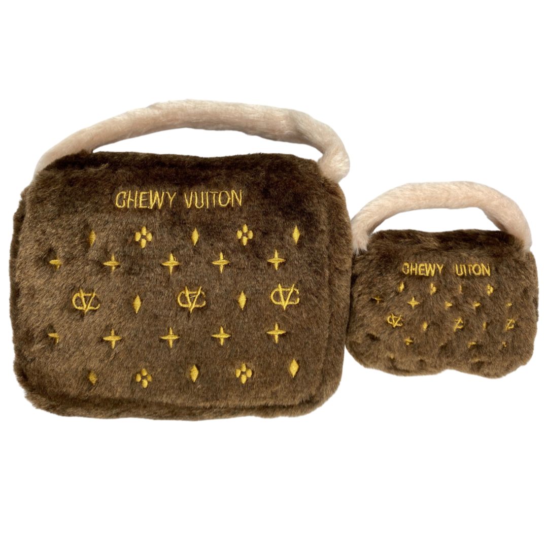 Toy Brown Chewy Vuiton Bag Purse Squeaky Dog Toy – Petit Pups