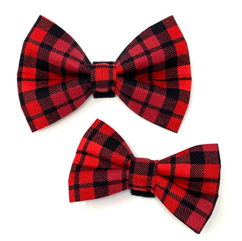 Red Plaid Flannel Dog Bow Tie
